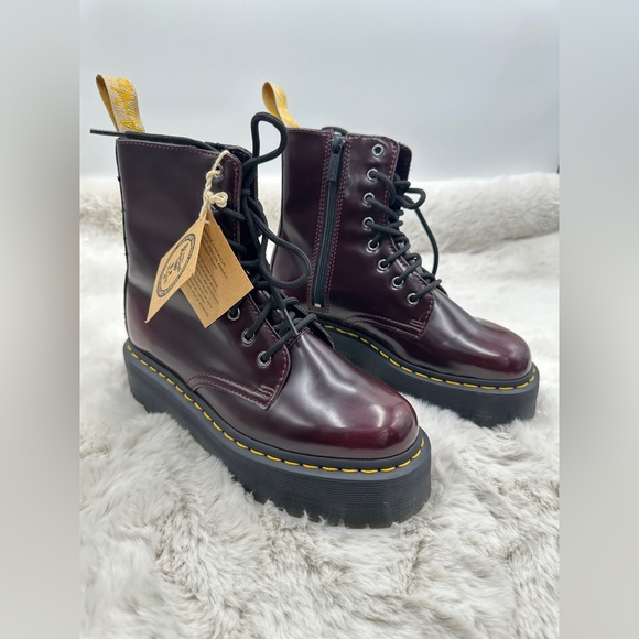 Dr Martens Jadon Arcadia Burgundy Leather platform Boots women’s 8 NWT - Picture 13 of 13
